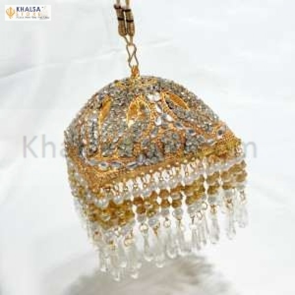 Square Shaped Gold platted 6 inches Chattar With White Studs ( 15 cm )