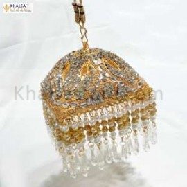 Square Shaped Gold platted 3 inches Chattar With White Studs ( 7 cm )