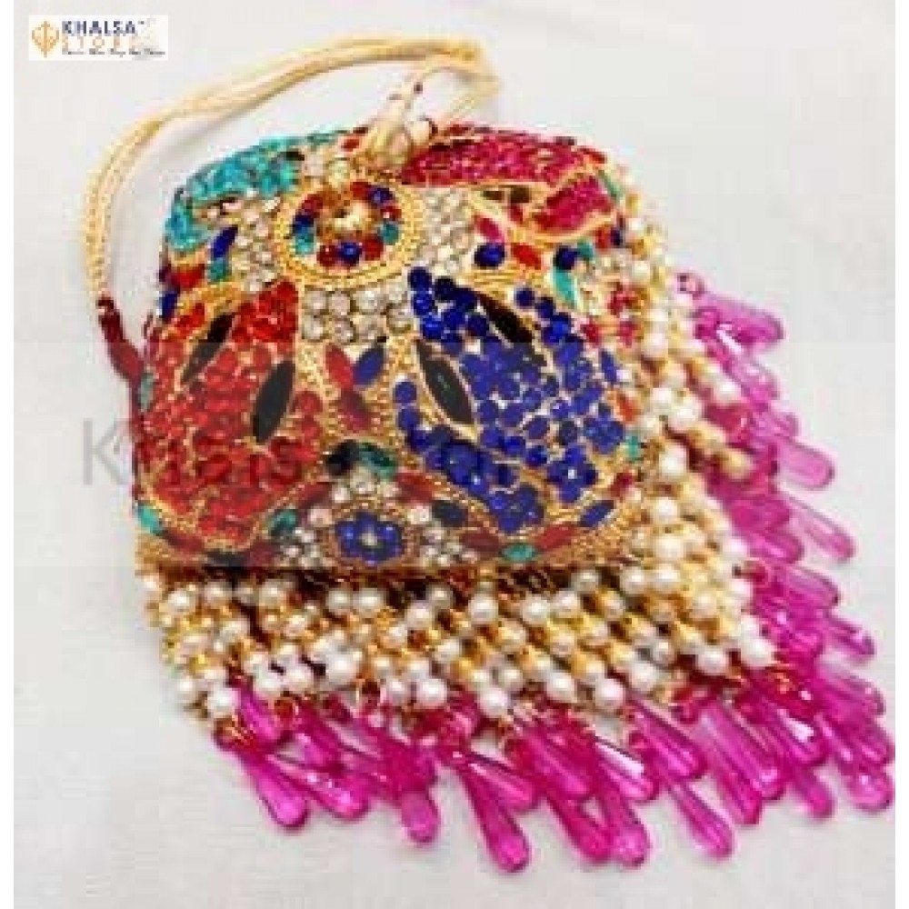 Square Shaped Gold platted 3 inches Chattar With Multicolour Studs ( 7 cm )